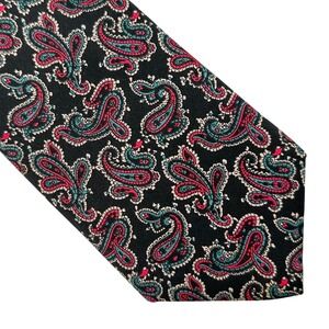 Vtg Givenchy Monsieur Black Pink Teal Abstract Paisley Retro 100% Silk Tie Italy